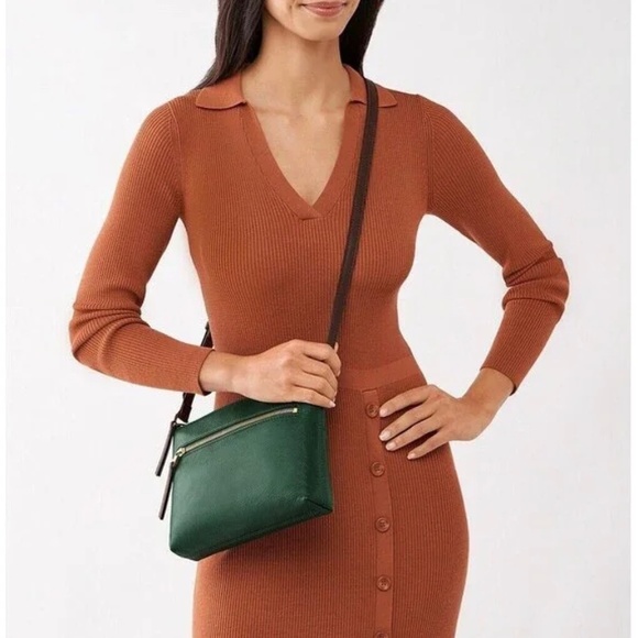 FOSSIL PINE GREEN/BROWN LEATHER FIONA CROSSBODY PURSE NWT ZB1762298 - Picture 4 of 5